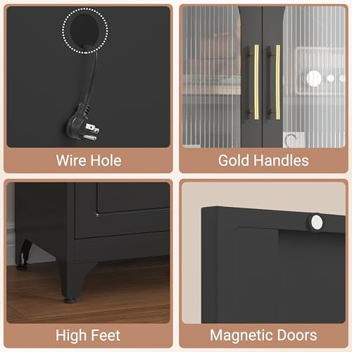 Kitchen Pantry Cabinet with Acrylic Glass Doors, 75" Metal Kitchen Hutch with Countertop, Adjustable Shelves, Freestanding Food Pantry Cabinet for Living, Dining Room, Black, Assembly Required