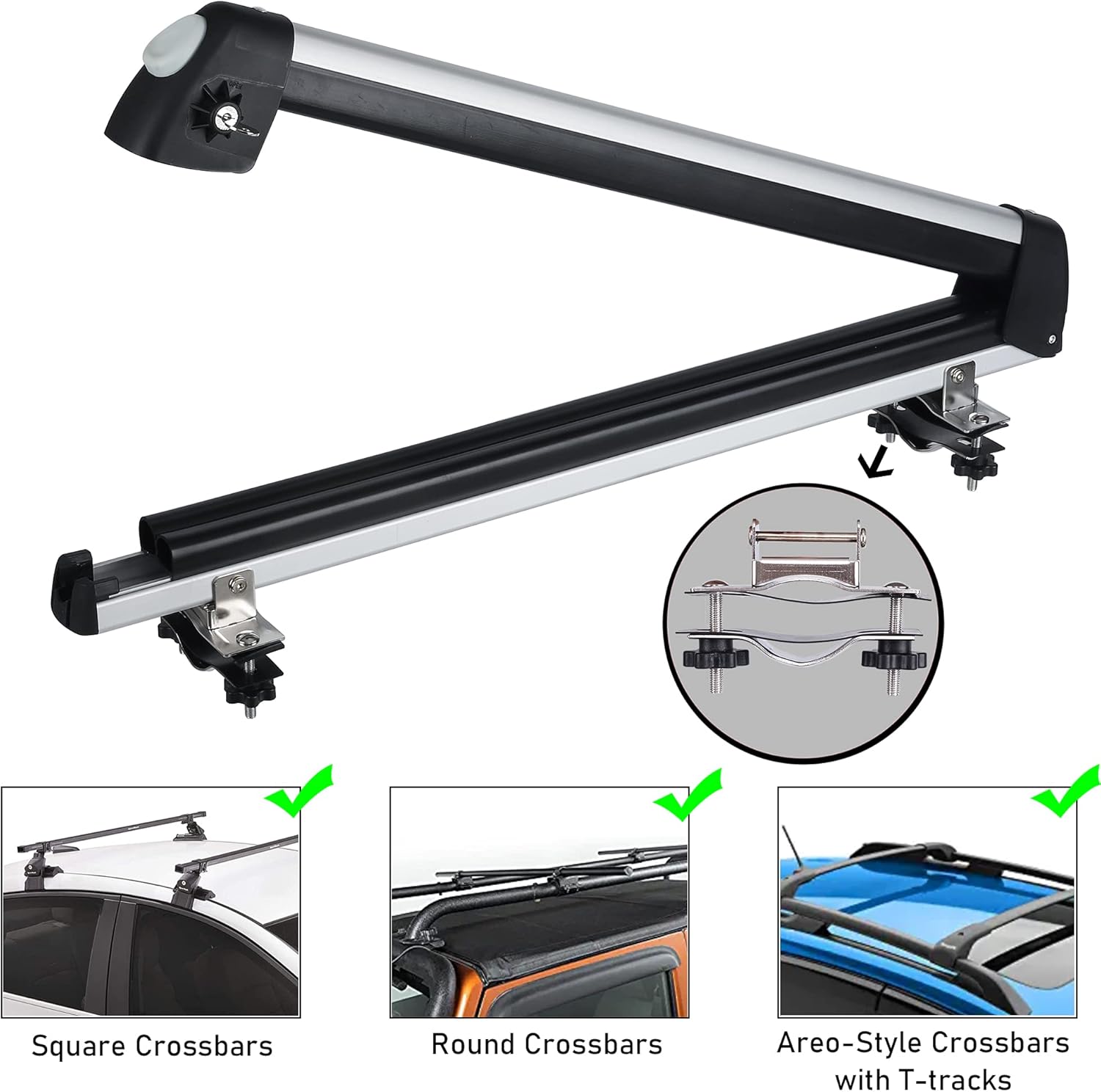 GPT RACK 33'' Ski & Snowboard Racks, Aluminum Universal Ski Roof Rack Fits for 6 Pairs of Skis Or 4 Snowboards, Ski Roof Carrier Fits for Most Vehicles Equipped Crossbars