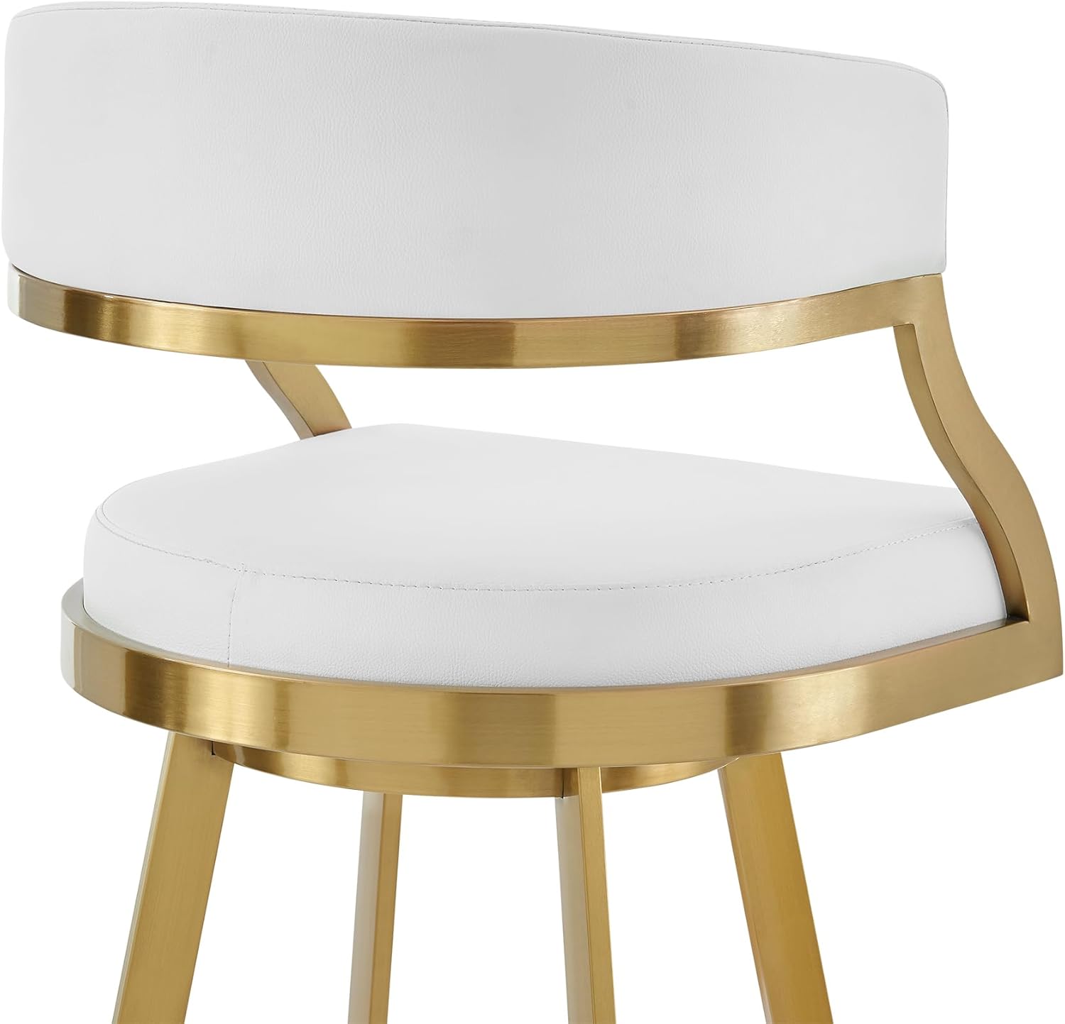 Armen Living Saturn 30" Swivel Bar Stool with Gold Brushed Stainless Steel and White Faux Leather