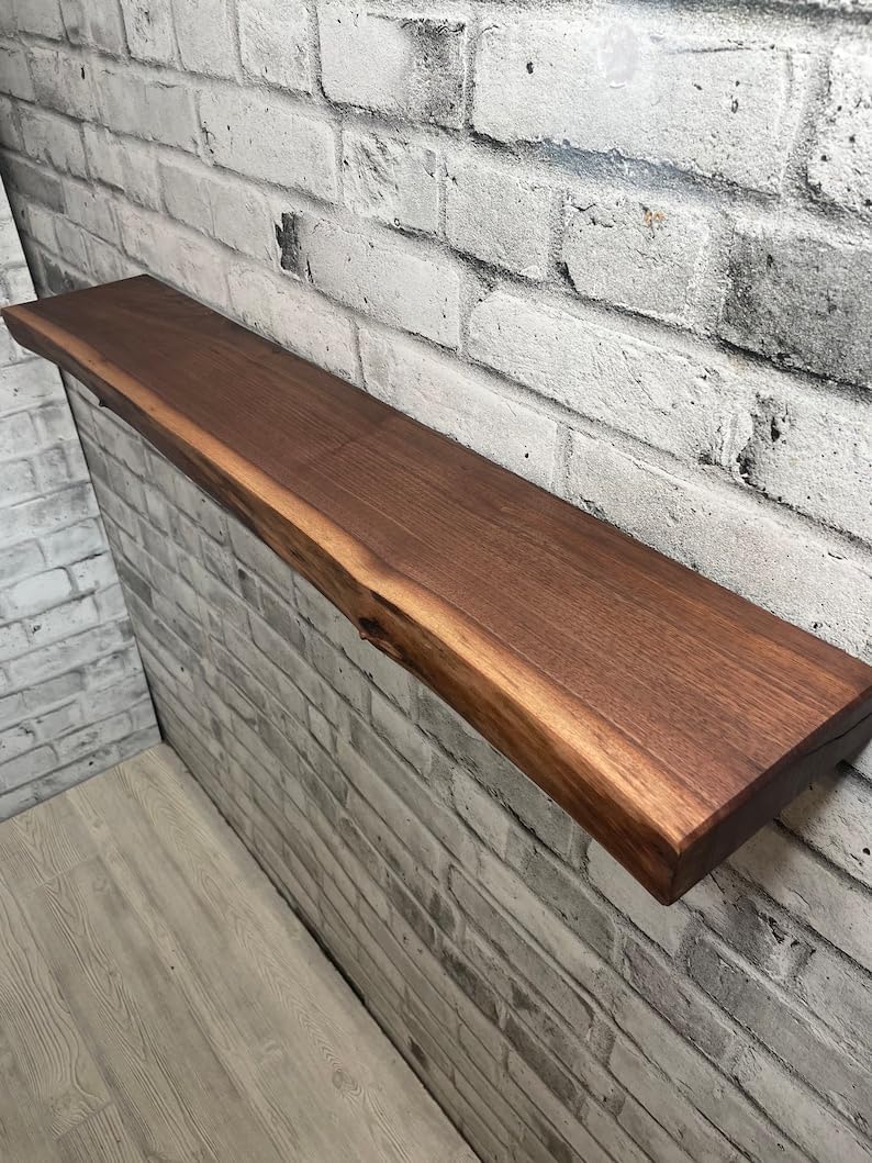 Live Edge Walnut Floating Shelf Kitchen Shelves Bathroom Shelf Brackets