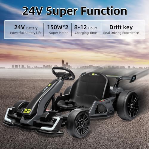 24V Electric Go Kart,300W Powerful Drift Kart for Kids, Electric Pedal Kart,with 300W Strong Motor, Drift/Sport Mode, Big Battery, Eva Tire,Length Adjustmen for Outdoor Racing Toy-White