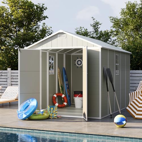 UDPATIO Outdoor Storage Shed 6 x 6 FT, Resin Garden Sheds with Floor Plastic Patio Outdoor Storage Shed with Lockable Door for Tool, Bike, Garbage Gray White