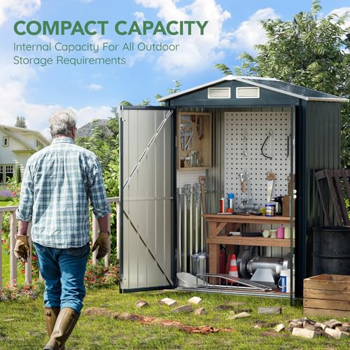 10X12X7.5 FT Outdoor Steel Storage Shed with Lockable Doors, 2 Windows, Transparent Roof Panels (Wood Panels & Frame Floor Not Included), Ideal for Patio Storage,Garbage Can, Chicken Coop，Brown