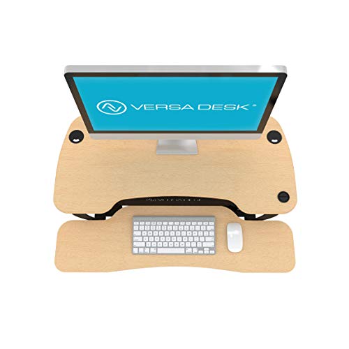 VERSADESK Electric Standing Desk Converter, 36 Inch PowerPro Height Adjustable Sit Stand Desktop Riser with Keyboard Tray, Built-in USB Charging Port, Holds 80 lbs, Push-Button Switch, Maple