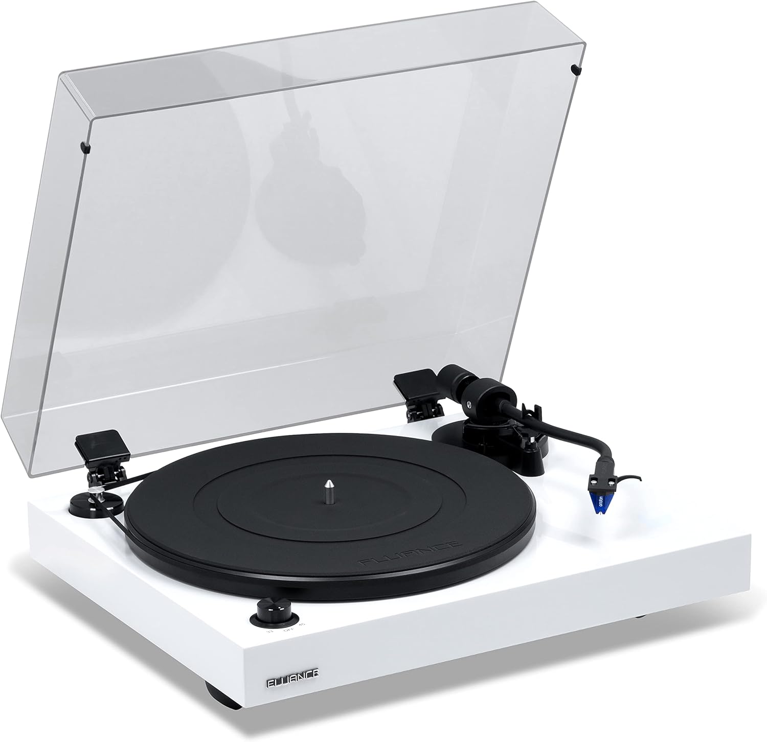 Fluance RT84 Reference High Fidelity Vinyl Turntable Record Player with Ortofon 2M Blue Cartridge, Speed Control Motor, Solid Wood Plinth, Vibration Isolation Feet - Piano Black