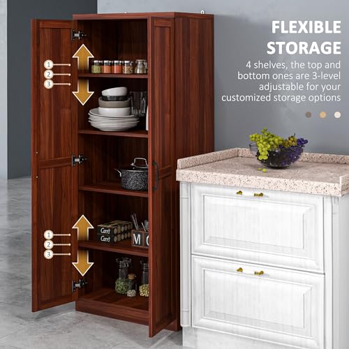HOMCOM 63" 2-Door Kitchen Pantry, Freestanding Storage Cabinet with 5-Tier Shelving and 2 Adjustable Shelves for Dining Room, Espresso