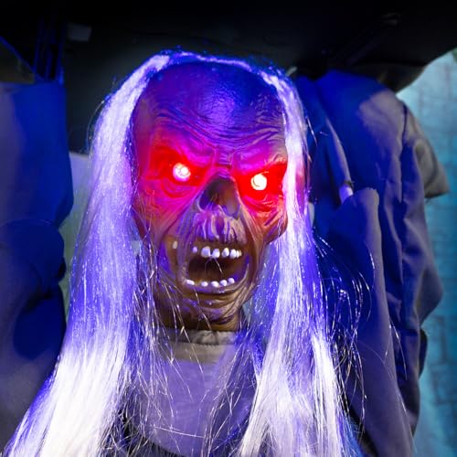 Haunted Hill Farm Life-Size 2.9-Ft Animatronic Gravely Granny by Tekky Halloween Decoration with Motion-Activated Sounds