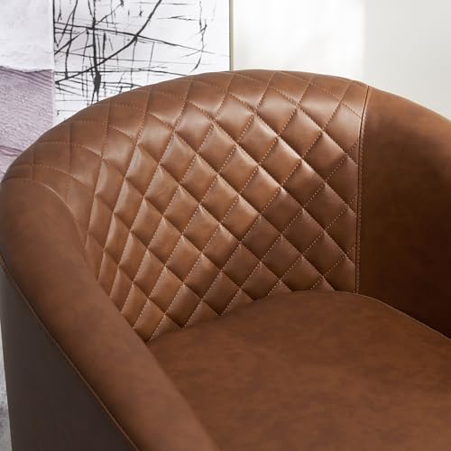 29" Wide Tufted Faux Leather Swivel Barrel Chair Set of 2, PU Leather Modern Upholstered Accent Chairs with Nailhead Trim, Small Armchair for Living Room Bedroom, Cream