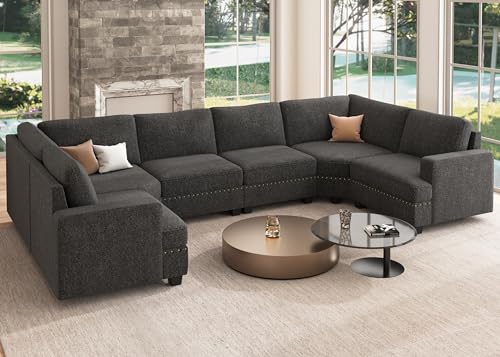 Nolany Oversized Modular Sofa U Shaped Modular Sectional Couch Reversible Modular Sectional Sofa with Deep & Wide Seat,135.6 inch,Dark Grey