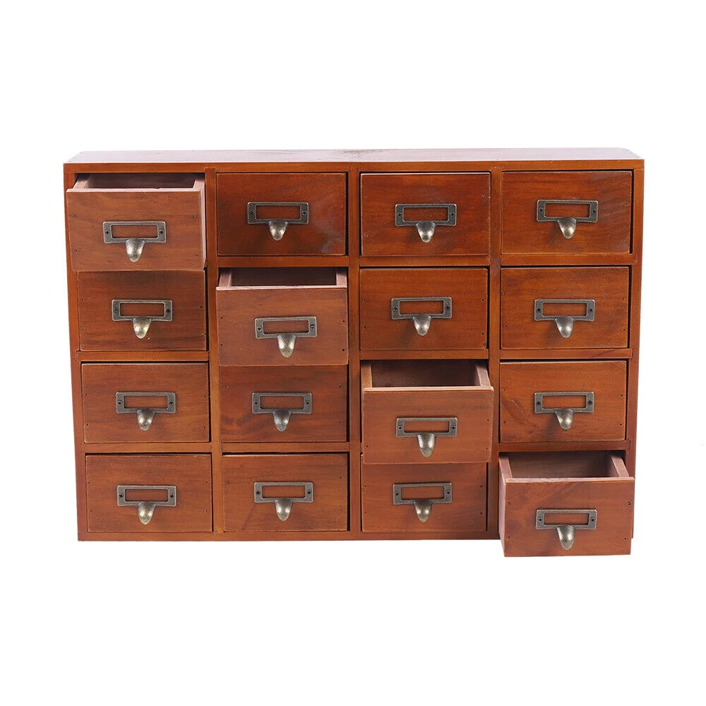 Miumaeov Cabinet 16 Drawers Vintage Wood Apothecary Cabinet Label Holder Card Catalog