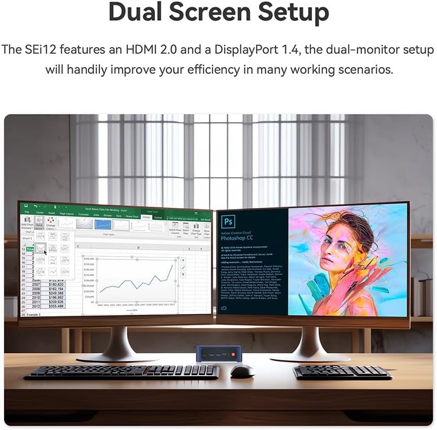 Beelink SEI12 Mini PC with Intel Core i7-12650H(10C/16T), 32GB DDR4, 500GB NVMe M.2 SSD, Dual Display 4K Output, WiFi 6, Bluetooth 5.2 W-11 Mini Desktop Computer