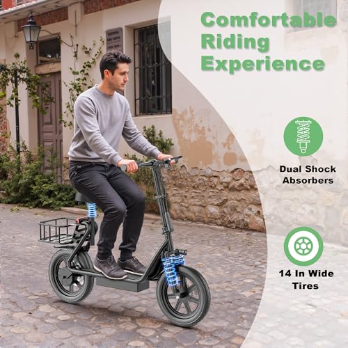 NAVIC Electric Scooter Adults,27Mile Range,Top Speed 22Mph,750W Peak Motor,14'' Pneumatic Tires,Electric Scooter for Adults,Foldable e Scooter with Back Basket