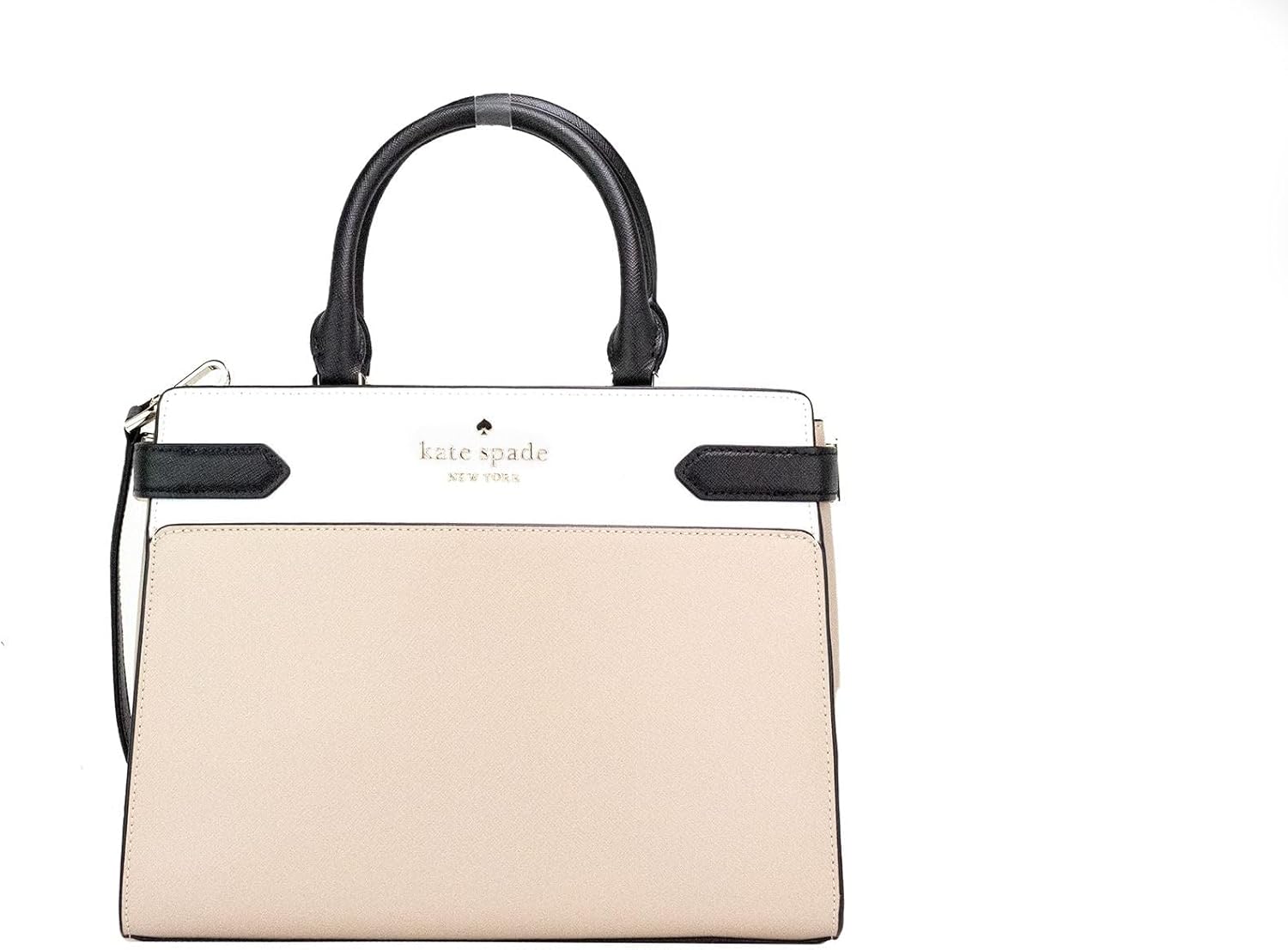 Kate Spade New York Staci Medium Saffiano Leather Satchel Purse in Warm Beige/Black