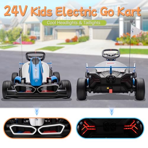 36V Electric Go Kart for Kids, Licensed BMW Battery Powered Drift Racing Go Kart, 7.5 MPH Drift Kart with Dual 300W Powerful Motor, Kids Race Pedal Go Karting Car w/Adjustable Speed, White
