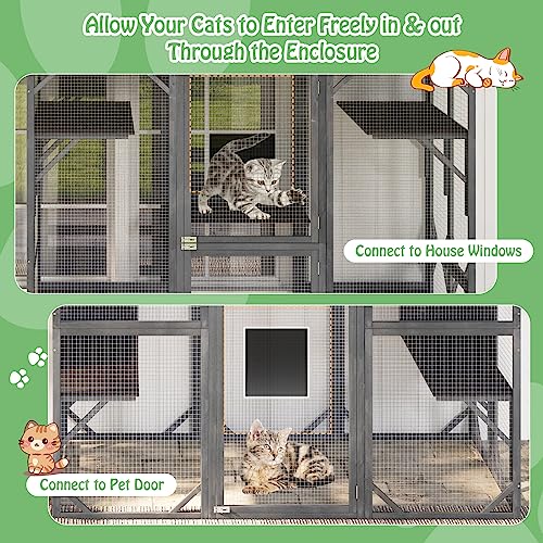 Tangkula Catio Outdoor Cat Enclosure Large, 72 Inch Tall Wooden Cat House with Weatherproof Asphalt Roof, Cat Cage Playpen on Wheels with 4 Platforms & 2 Resting Boxes, Walk-in Cat Kennel Condo