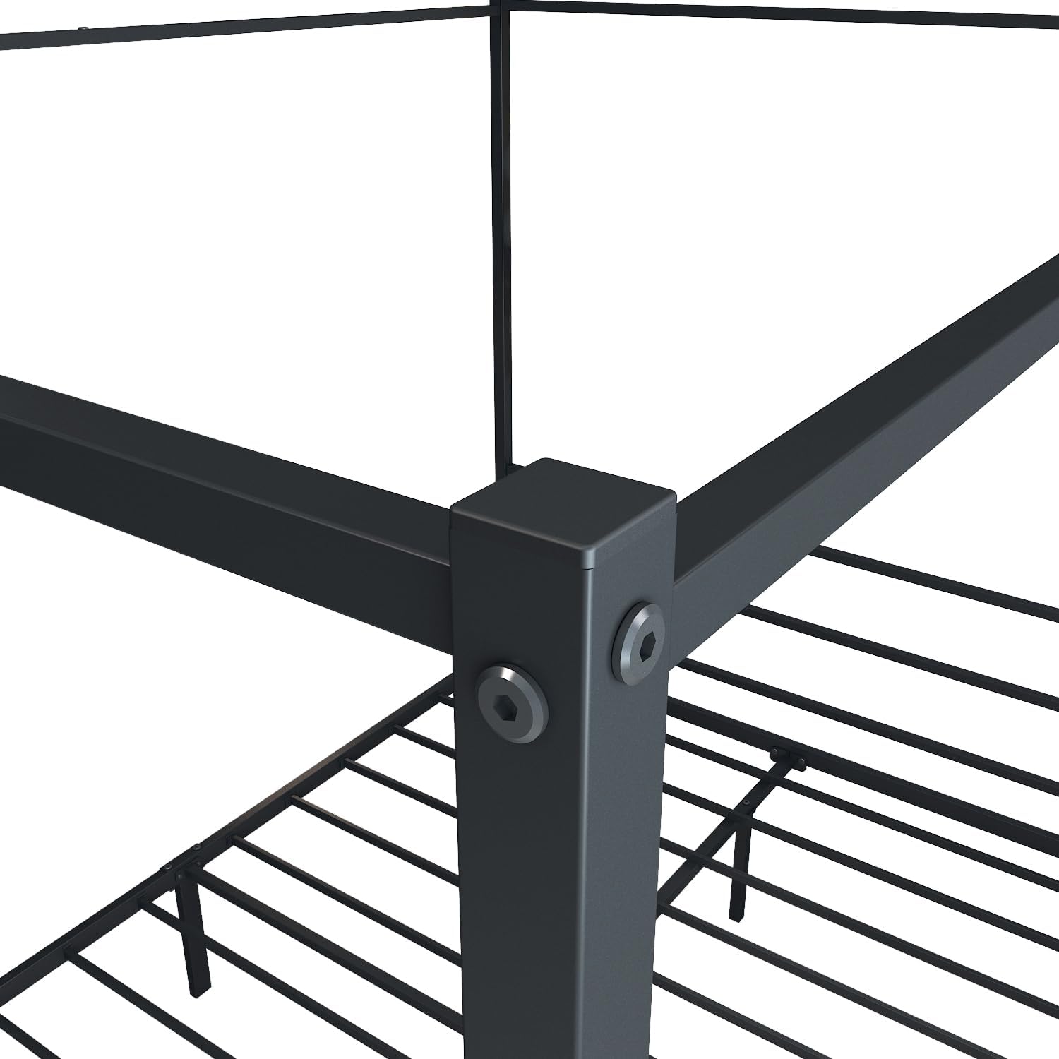 Queen Size Black Metal Canopy Bed Frame - Modern 4 Poster Design with Headboard and Corner Posts for Contemporary Elegance