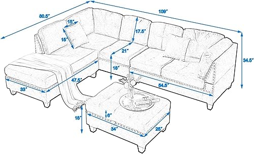 Living Room Furniture, Oversized Set,Modern Large Upholstered U-Shape Extra Wide Chaise Lounge Modular Sectional Sofa Couch,Light Grey