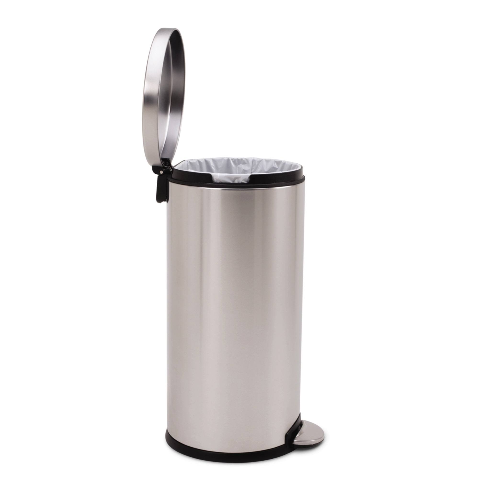 simplehuman 30L / 8 Gallon Round Step Trash Can, Brushed Stainless Steel