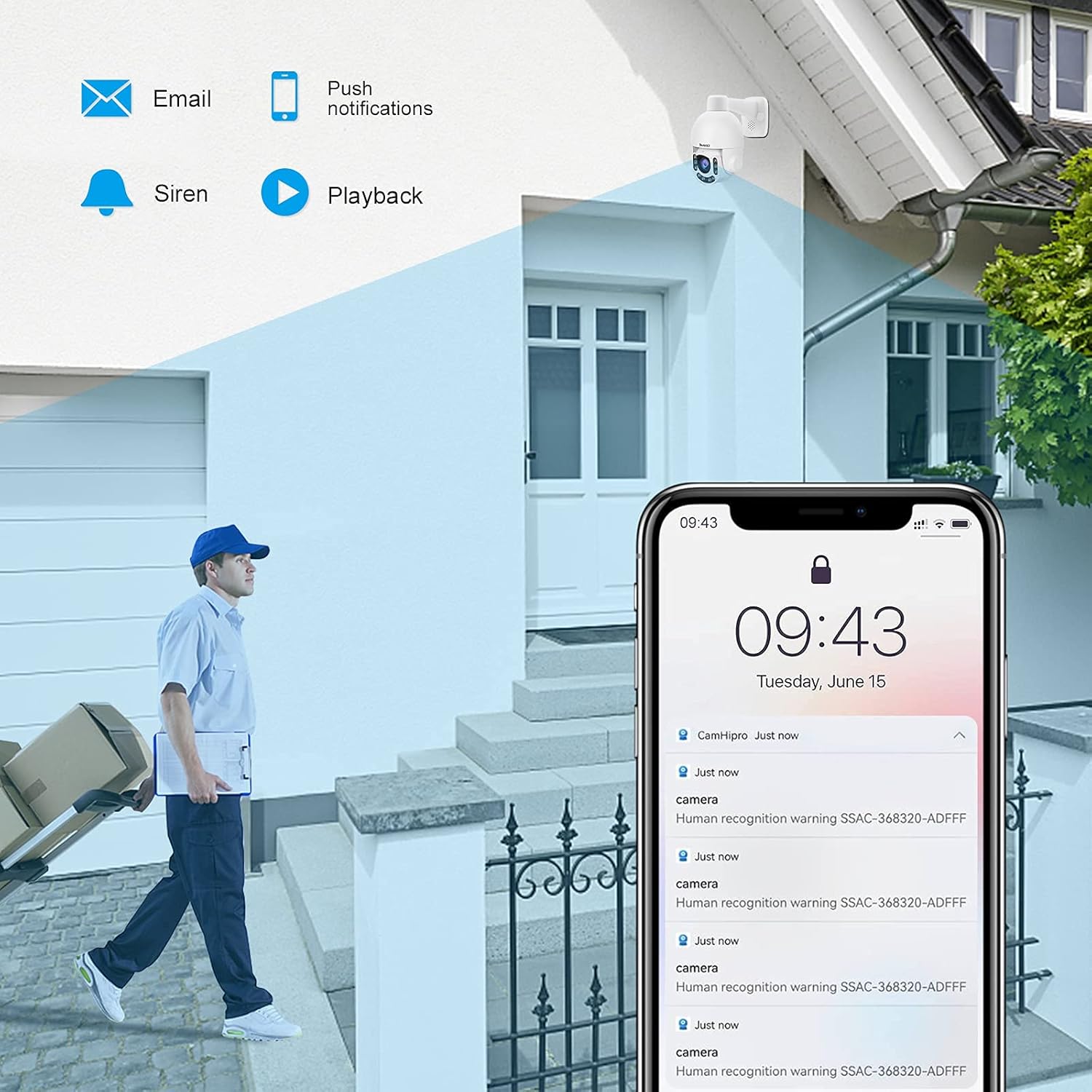 JideTech PTZ POE Camera Outdoor, HD 5MP Auto Tracking Security IP Camara with 4X Optical Zoom IR Night Vision Motion/Human Detection Built in Mic&Speaker IP66 Waterproof