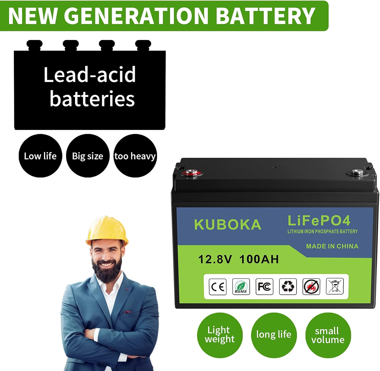12 Volt Rechargeable Battery - Lithium Battery - 12V 100Ah Lifepo4 Battery Replace SLA Battery | Built-in BMS | Perfect for RV, Solar, Marine, Home Energy Storage and Off-Grid Applications etc.