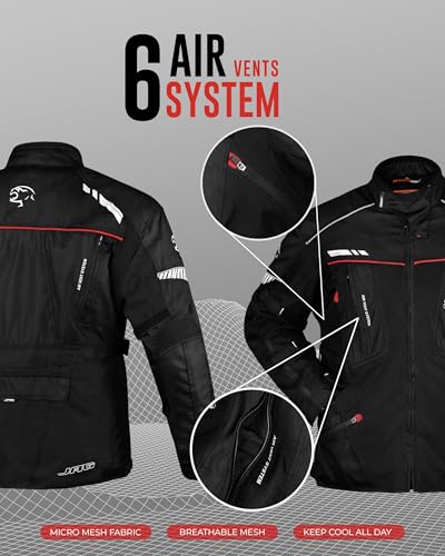 JAG Touring Motorcycle Jacket for Men, Dual Sports Water Resistant Adventure Riding Jacket with Cordura Fabric & CE Armor