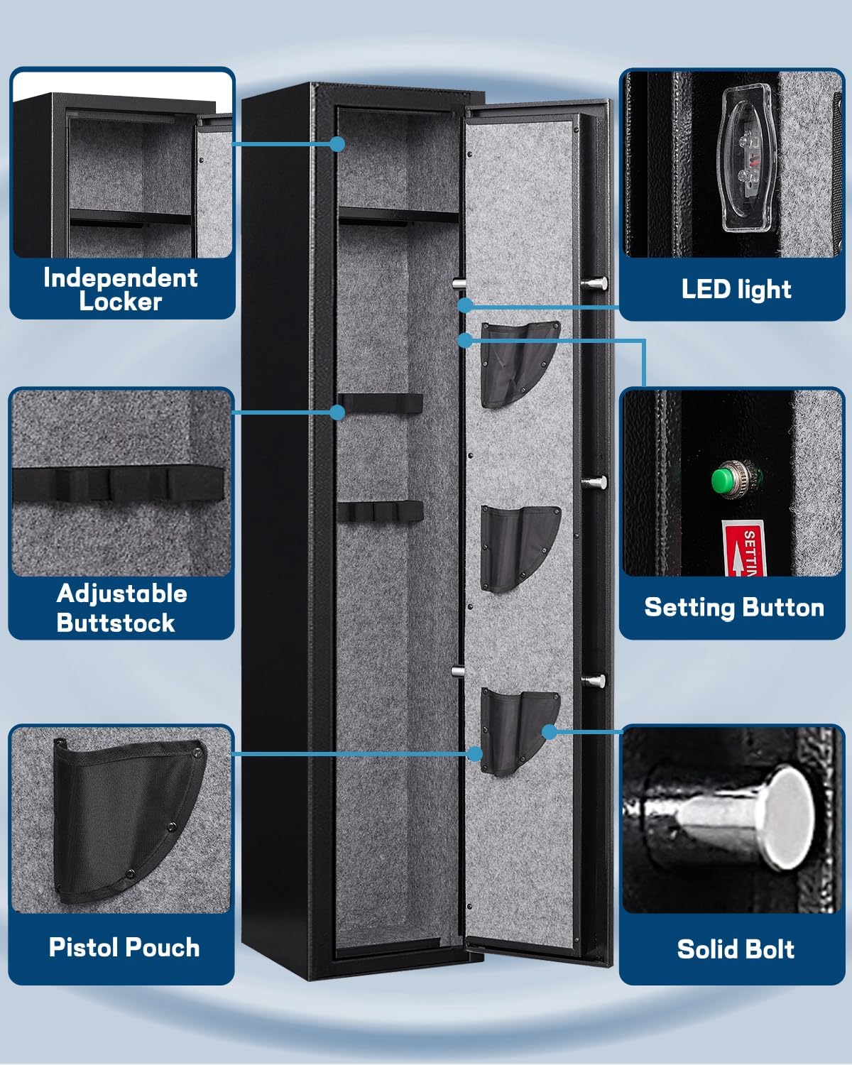 Fandon 5-6 Gun Safe, Gun Safes for Home Rifles and Pistols,Quick Access Long Gun Safe Shotgun Rifle Cabinet,with Removable Shelfs and 3 Pistol Pocket,Silent Mode
