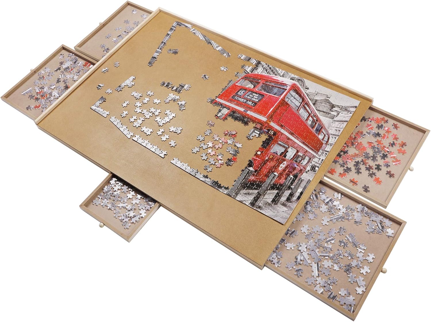ATDAWN 1500 Pieces Upgraded Wooden Jigsaw Puzzle Table, Jigsaw Puzzle Board, Puzzle Plateau-Smooth Fiberboard Work Surface, with Five Drawers, Puzzle Accessories for 1500 Pcs