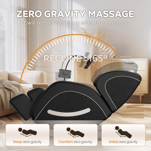 Massage Chair Full Body, Zero Gravity Massage Chair with Auto Modes, Airbag Massage, 6 Fix Point Rollers, Foot Massage, Heating, Touch Screen Controller, Gray Home Relaxation Recliner with Massage