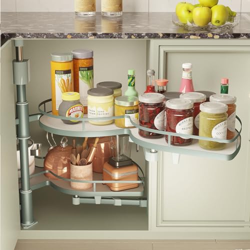 Swing Blind Corner Cabinet Organizer, 36" Blind Corner Cabinet Pull Out, 2 Tier Swing Tray Soft Close Blind Organizer for Right Handed Open