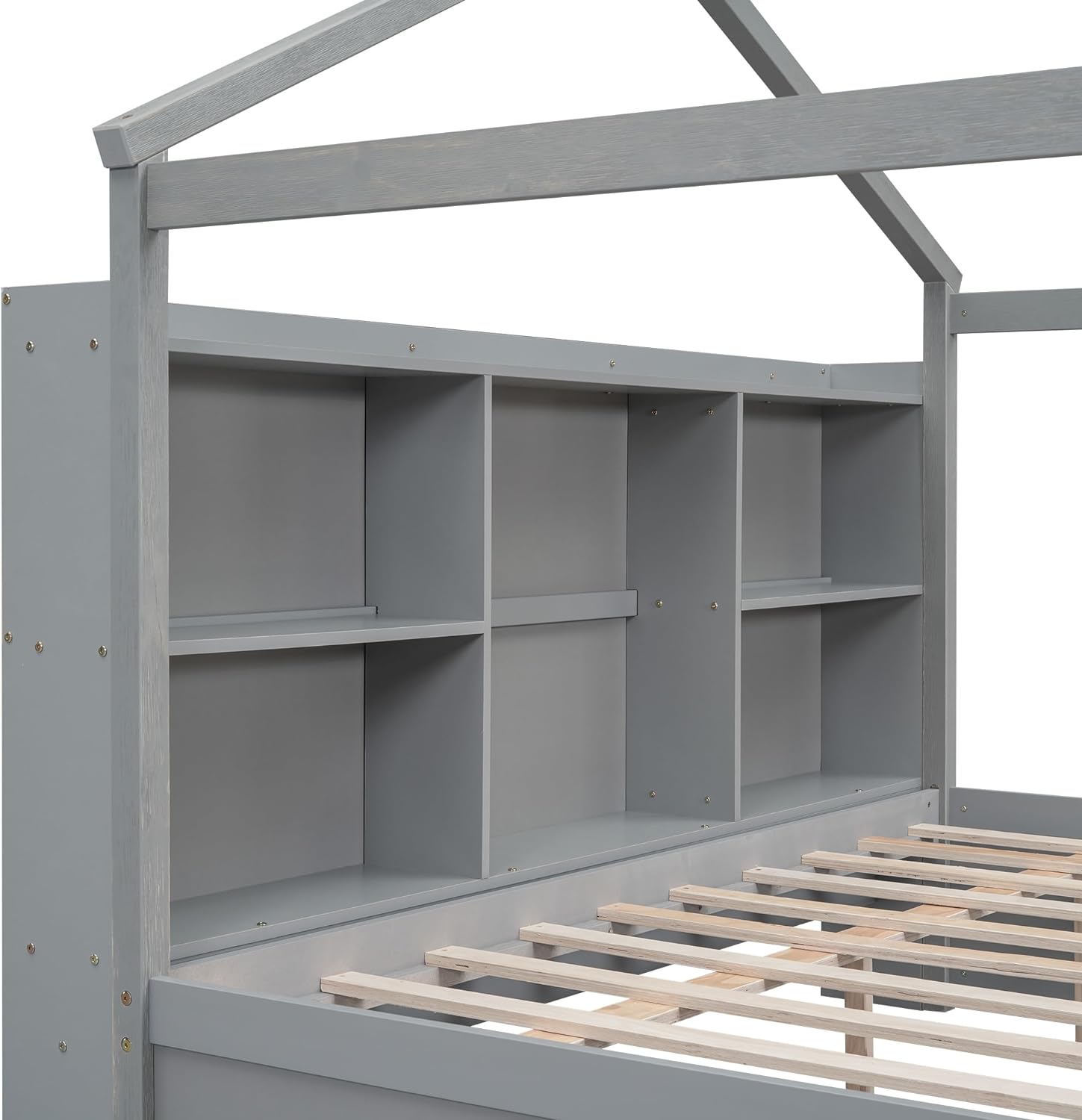 House Bed with Storage, Full Size House Bed with Storage Shelves and 2 Drawers, Wood Bed Frame with Roof for Kids, Teens, Boys or Girls, Easy Assembly (with Drawers)