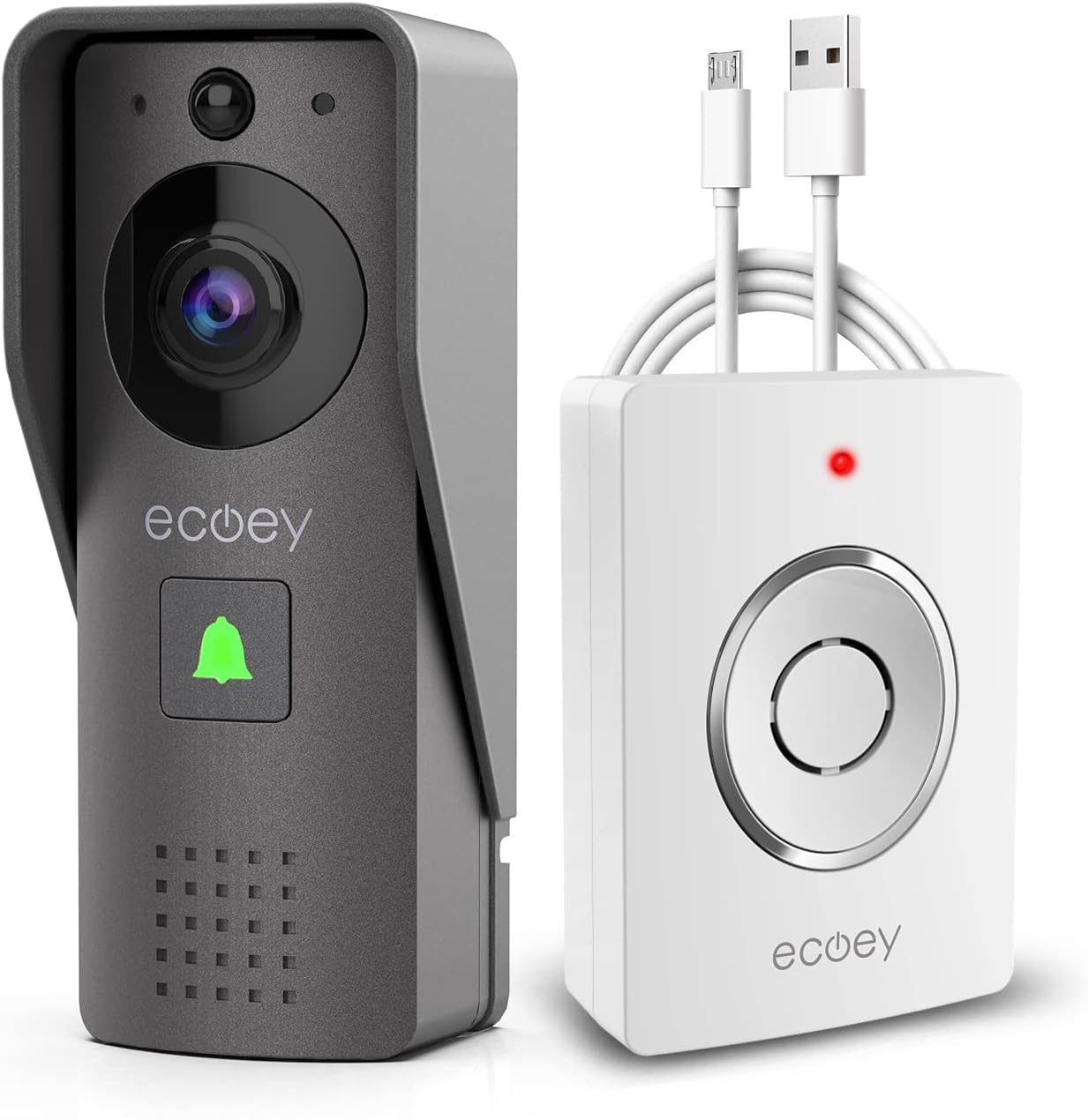 Ecoey Video Doorbell Camera, Smart Wi-Fi Doorbell Camera with Two-Way Audio, Video Doorbell with 1080P HD, PIR Motion Detection, Removable TF Card, Wireless Doorbell with Solar Energy, GW1002, 1PACK