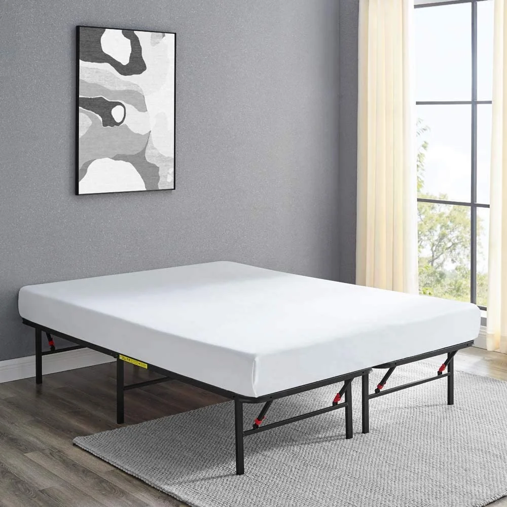 Foldable Metal Platform Bed Frame with Tool Free Setup 14 Inches High  Queen Black
