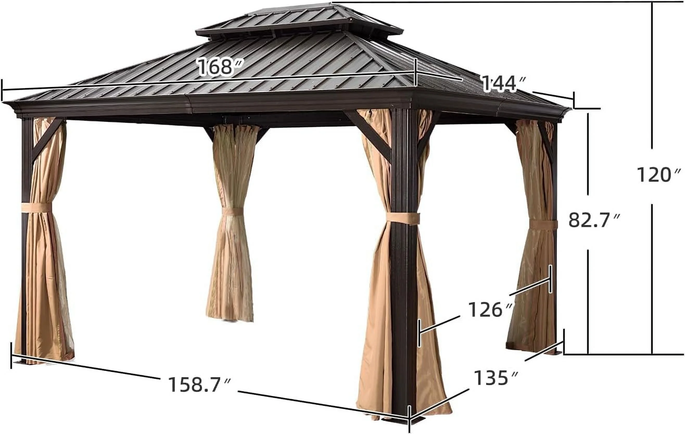 PURPLE LEAF 12' X 14' Outdoor Hardtop Galvanized Steel Double Roof Permanent Gazebo Canopy Aluminum Frame Patio Garden Gazebo