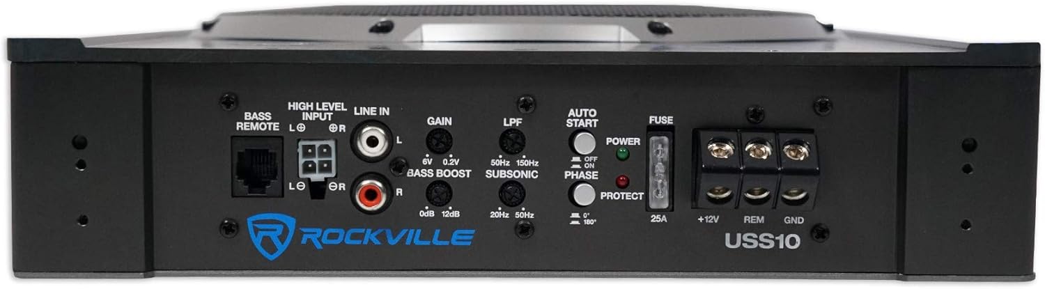 Rockville USS10 10" 800w Slim Under-Seat Active Powered Car/Truck Subwoofer Sub Black