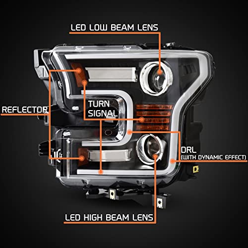 KEWISAUTO Full LED Headlights for F150 2015 2016 2017, DOT Approved LED Projector Head Lamps with Switchback DRL Dynamic Animation Sequential Turn Signal for Ford F-150 2015-2017 - 2PCS