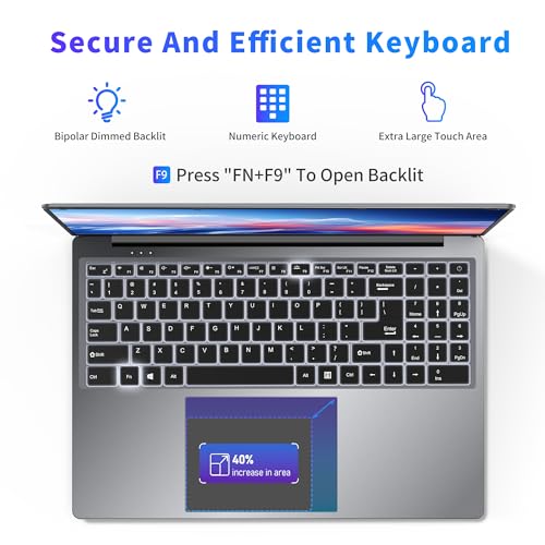16 Inch Laptop Computer, Gaming Laptop, 16GB RAM 512GB SSD, N95 Processor, FHD 1920 * 1200, 180 Angle Open, Backlit Keyboard, Windows 11 Pro, Fingerprint Unlock, BT 4.2, WiFi 5