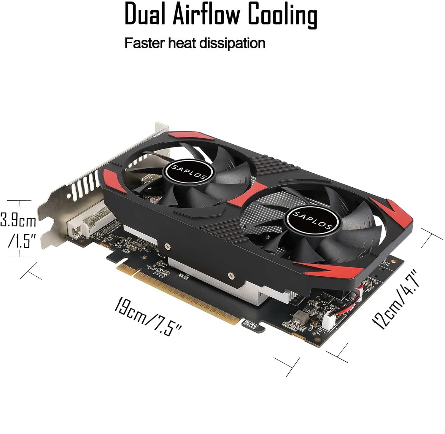 SAPLOS GTX 1050 Ti Graphics Card, 4GB, 128 Bits, GDDR5, GPU for Gaming PC, Computer Video Card, DisplayPort/HDMI/DVI, Dual Fans, PCI Express x16 3.0