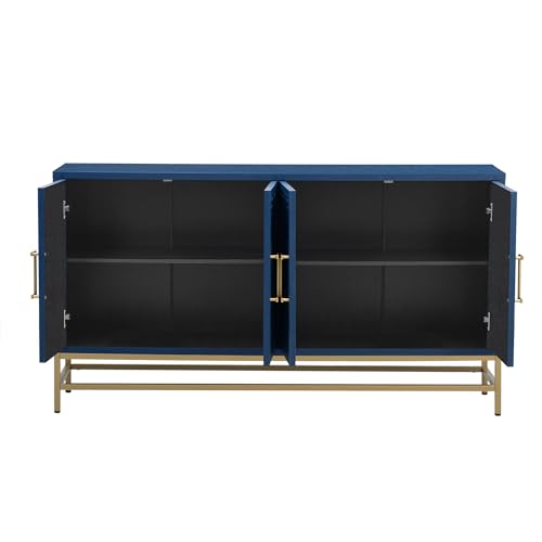 59.8" Retro Style Accent Storage Cabinet with 4 Doors and Rectangular Metal Handles and Legs, Wooden Buffet Sideboard Adjustable Shelves for Kitchen, Living Room and Dining Room (Navy)