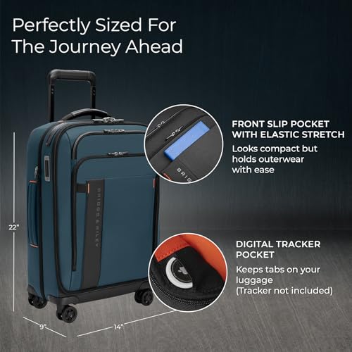 Briggs & Riley Domestic 22" Carry On Expandable Spinner - Luggage for Travel, Suitcases with Wheels, Softside Rolling Bag for Men & Women, Self-Repairing Zipper - ZDX Collection, Black