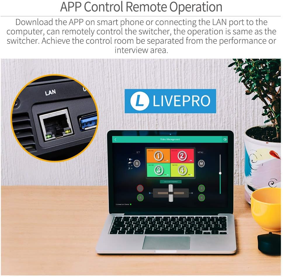 FEELWORLD LIVEPRO L1 V1 Multi Camera Video Mixer Switcher 2 Inch LCD Display 4 x HDMI Inputs USB 3.0 Output Format Real Time Production Live Streaming Lightweight
