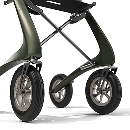 byACRE Carbon Overland/All Terrain Carbon rollator/Big Pneumatic Wheels/Lightweight at only 14.8 lbs/Foldable with seat/Defender Green