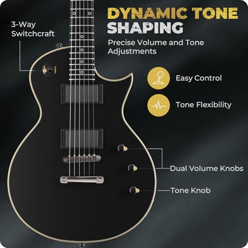 Fesley 39" LP Electric Guitar Kit: Full Size Solid Body Electric Guitars for Beginners with Humbucker Pickups, Poplar Body, Mahogany Neck,22 Frets,6 String Guitar with Gig Bag,Cable,FLP350,Matte,Black