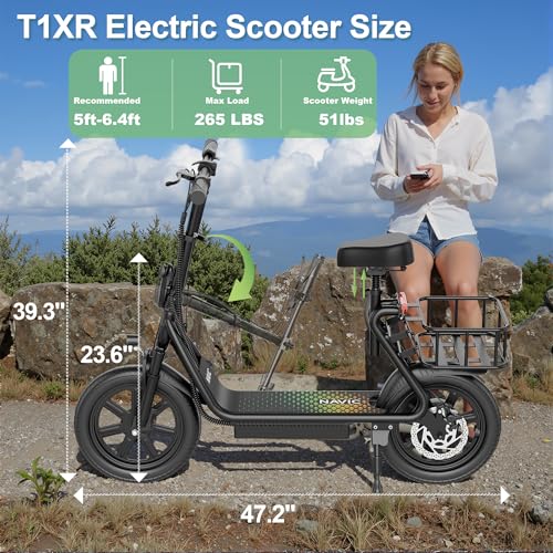 NAVIC Electric Scooter Adults,27Mile Range,Top Speed 22Mph,750W Peak Motor,14'' Pneumatic Tires,Electric Scooter for Adults,Foldable e Scooter with Back Basket