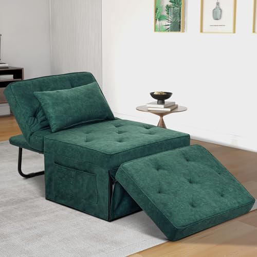 Sleeper Chair, Sofa Bed Couched for Living Room, 4 in 1 Convertible Ottoman Bed Sleeper with Adjustable Backrest and Pillow - Light Blue 36" W
