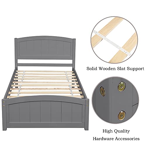 Harper & Bright Designs Twin Platform Bed Wood Bed Frame with Headboard and Footboard, Twin bed with Wood Slat Support, No Box-Spring Needed (New, Grey)