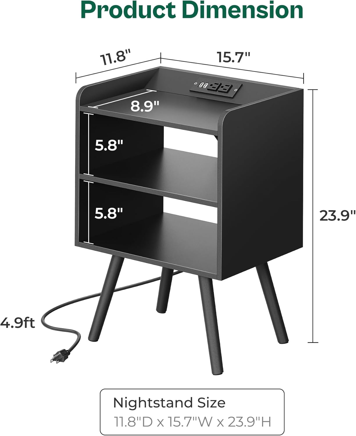 SUPERJARE TV Stand for 55 Inch TV, Entertainment Center with Adjustable Shelf, Huuger Night Stand with Charger Station, for Living Room, Bedroom, Black