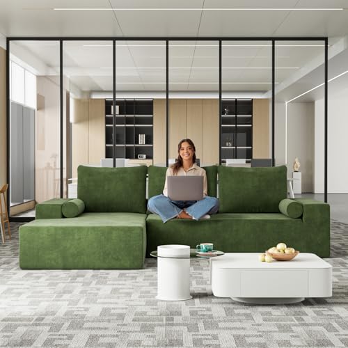 OUYESSIR L-Shape Modular Sectional Sofa Couch Set, 105" Modern Chenille Minimalist Couch, Upholstered Corner Cloud Sofa Sleeper for Living Room, Bedroom, 2 PC Free Combination, Beige White