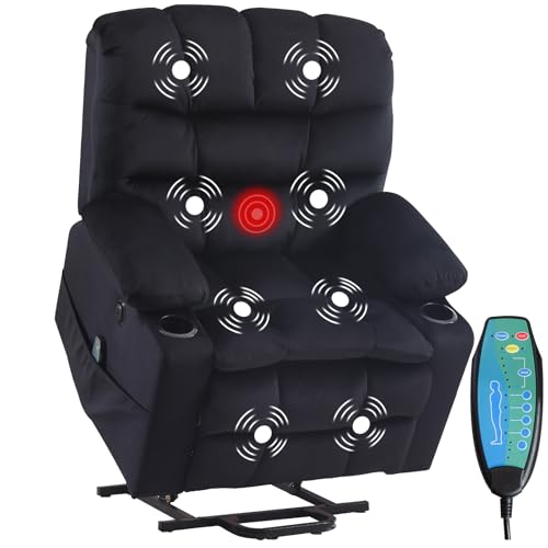 Phoenix Home Large Power Lift Recliner with Massage and Heat for Elderly, Heavy Duty & Safety Motion Reclining Mechanism, Ergonomic Electric Wider Chair with USB Port, 2 Hidden Cup Holders, Brown