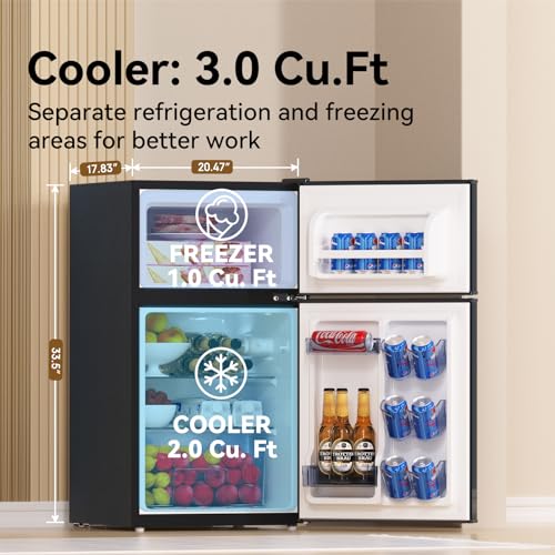 Frestec 3.1 CU' Mini Fridge with Freezer,2-Door Compact Refrigerator,Small Refrigerator for Bedroom Dorm Office Apartment, Silver (FR 302 SL)