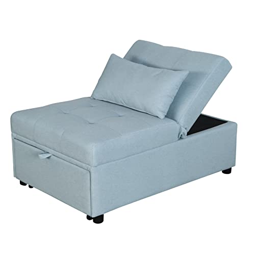 4-in-1 Sleeper Chair Sofa Bed, Convertible Ottoman Bed with Adjustable Backrest and Lumbar Pillow, Multifunctional Chair Bed for Living Room, Bedroom, Office and Lounge, Green